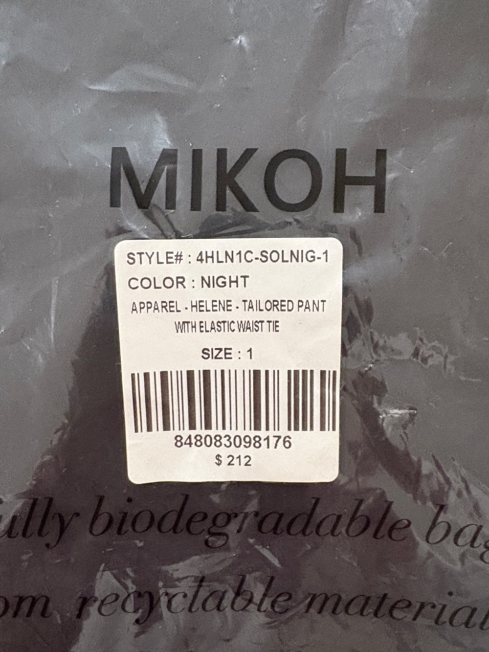 Mikoh Black Drawstring Waist Pants - Picture 3 of 7